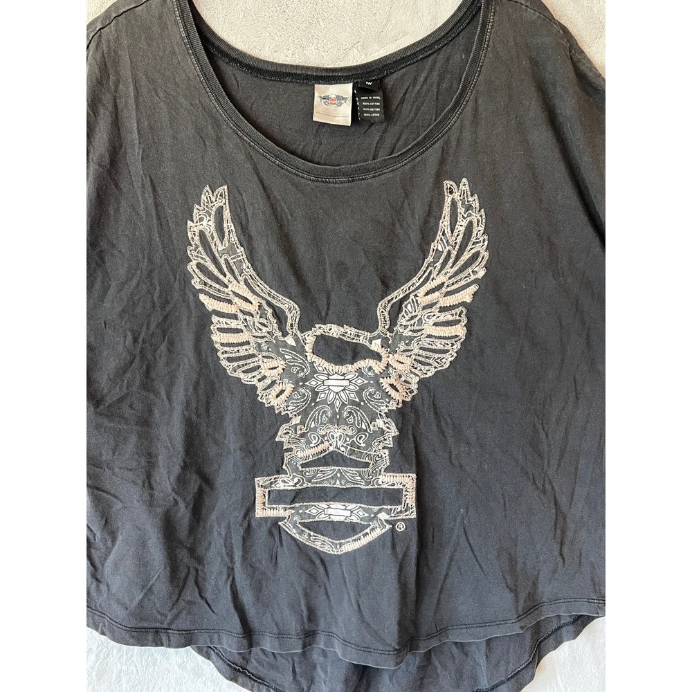 Harley-Davidson T-Shirt 1W‎  Black Eagle Bandana Graphic Biker Grunge Y2K